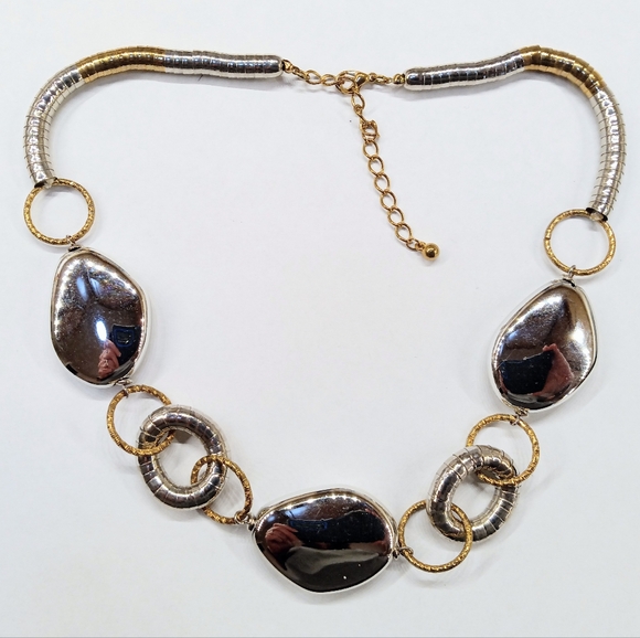 Jewelry - Vintage Two-Tone Mirrored Necklace Silver Gold Statement Piece